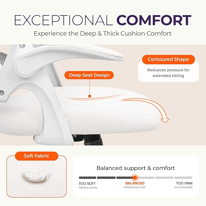 NEO Chair Office Desk Gaming Ergonomic Computer Chair with Lumbar Back Support Adjustable Height Swivel Rolling Wheels Flip-up Arms Mesh Chair for Home Vanity (Ivory)