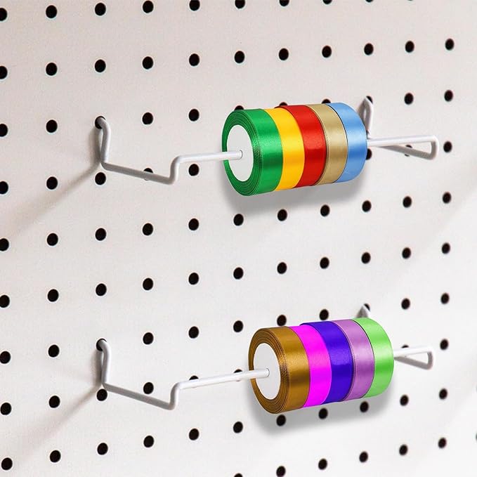 4 Pack Pegboard Hooks - Ribbon Storage Rack, Tape & Ribbon Organizer, Fits Standard Pegboards