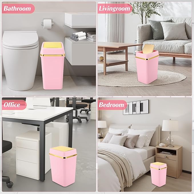 Bathroom Trash Can with Lid 4 Gallon Pink Trash Can Bedroom Trash Can Small Garbage Can with 300 Counts Trash Bags for Small Bathroom Bedroom Office