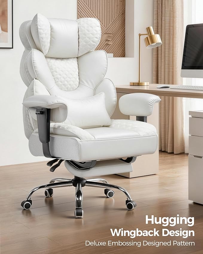 COMHOMA Big and Tall Office Chair with Upgrade Footrest, Heavy Duty Gaming Chair High Back Executive Chair with Spring Lumbar Support for Lower Back Pain Relief, 150°Reclining Adjustable Armrests