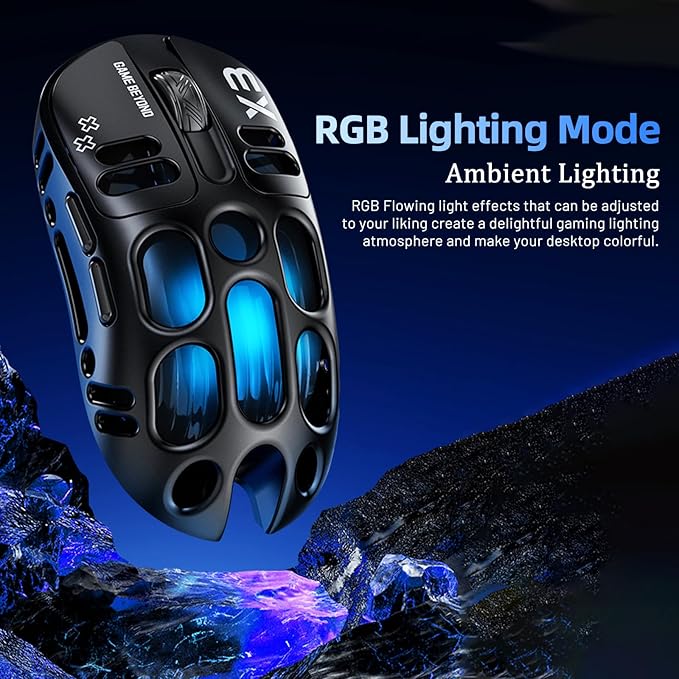 X3 Wireless Gaming Mouse with 70g Lightweight Hollowed Out Design – 12,000 DPI PAW 3311 Sensor, 6 Programmable Buttons, Support Wired/2.4GHz/BT for PC/Mac/Gamer (Black)