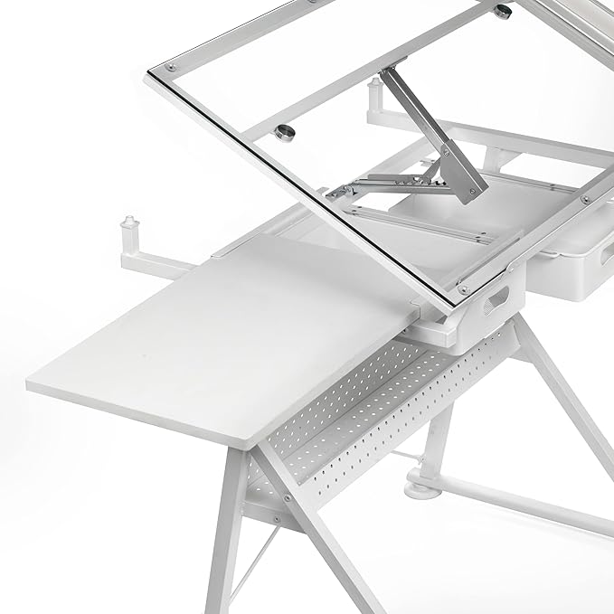 Artist's Loft Artists Loft Desk, Tilting Glass Top Adjustable Drafting Table, White, 55.9" x 23.6", 1-Pack