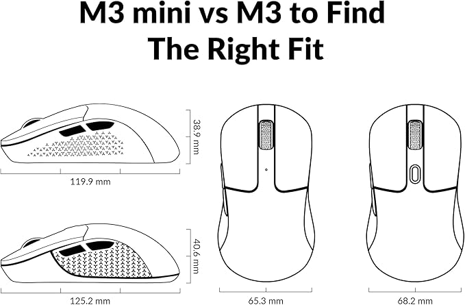 Keychron M3 Mini Wireless Optical Mouse, Bluetooth 5.1/2.4 GHz/Wired Gaming Mouse, Programmable PixArt 3395 Sensor with up to 26,000 DPI/ 650 IPS, Lightweight Ergonomic for Windows Mac Linux - Black