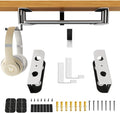 BYMECOST Under Desk Laptop Storage Mount, Metal Under Desk Device Holder, for Devices Up to 1.37" Thick, MacBook, Mini, Keyboard, Router, with Anti-Scratch Silicone (White, 2.1" with Hook)