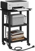 TUTOTAK 3 Tier Printer Stand, Rolling Printer Cart with Power Outlets and USB Ports, Mobile Printer Table with Wheels, for Under Desk, Office, Home, Greige PS02BK001