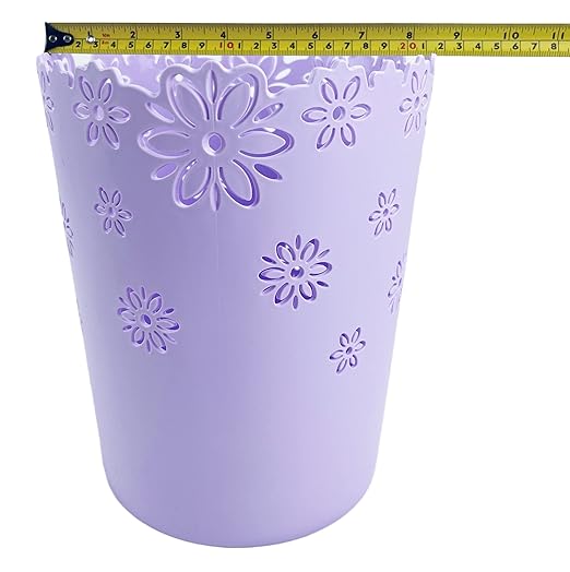 Wastebasket, Hollow Flower Shape Plastic Lidless Wastepaper Baskets Trash Can (Purple, Large)
