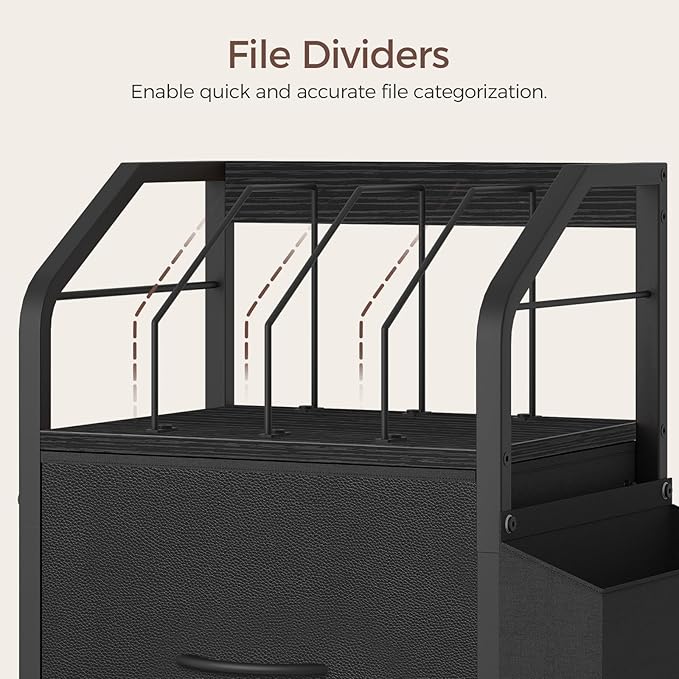 MAHANCRIS Small File Cabinet, Rolling Filing Cabinet for Under Desk with Divider, Single Non-Woven Fabric Drawer File Organizer for A4/Letter Size Documents, Under Desk Storage, Black FCBK3001