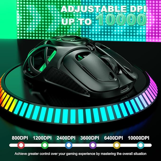 YPBDAN Wireless Gaming Mouse, Tri-Mode 2.4G/USB-C/Bluetooth 5.3 RGB Wireless Mouse, 10000 DPI, 60Hrs Battery, Ultra-Light Ergonomic Design, Rechargeable Computer Mice Compatible with PC Mac Laptop