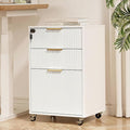 3 Drawers Fluted Mobile File Cabinet with Lock, Rolling File Cabinet Printer Stand Table, Under Desk Wooden Filing Cabinets for Home Office Essentials Storage Organization Furniture Letters/A4(White)