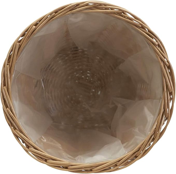 Household Essentials Willow Wicker Waste Basket, Medium, Handwoven with Built-in Plastic Liner, Durable and Attractive Weave, Tapered Design, Compact, Easy to Clean, Natural