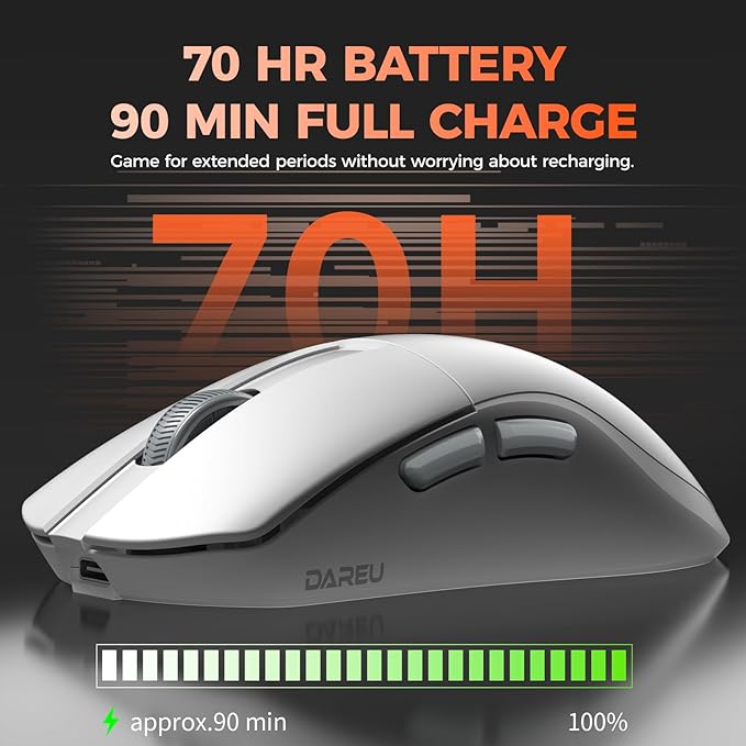 DAREU A950 Wing Ultralight Wireless Gaming Mouse 1.23oz (35g), Custom PAW3950 Optical Sensor,30K DPI, Wired/Wireless Dual 8000 Polling Rate, Symmetrical, 5 Programmable Buttons,70H Battery, Web Hub