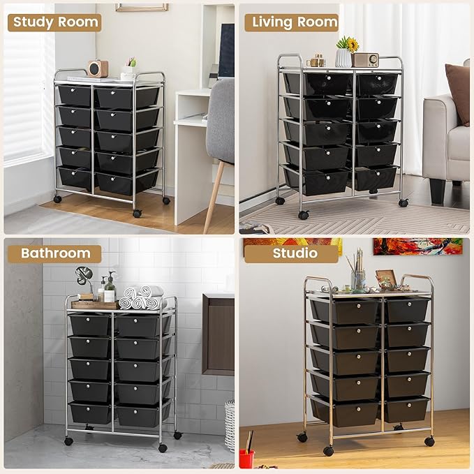 Moccha Rolling Storage Cart with 10 Drawers - Under Desk Storage Drawers with wheels for Craft Art Supply Paper Salon, Storage Drawers Organizer for Classroom Office Movable Utility Cart