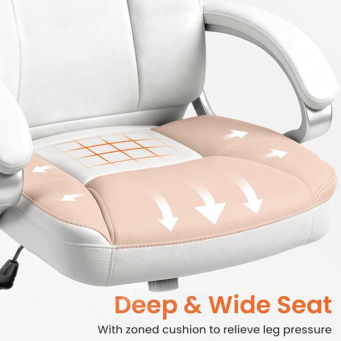 NEO Chair Office Desk Ergonomic Gaming Computer Chair High Back Adjustable PU Leather with Lumbar Support, Swivel Rolling Wheels, Executive Managerial Task Chair (White)