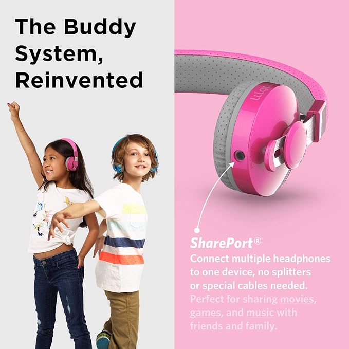 LilGadgets On-Ear Kids Headphones - 4+ Years, Pink, Untangled Pro - Bluetooth Kids Headset with SharePort & 3.5mm Jack - Volume Limited 93 dB & 12-Hour Playtime