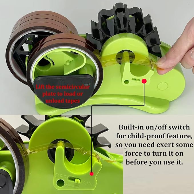 SHDSL Green Multi-Roll Heat Tape Dispenser Sublimation 1" and 3" Core Double Reel Cores Sublimation for Heat Transfer Tape, Semi-Automatic Tape Dispenser with Compartment Slots