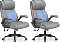 BESTFAIR Ergonomic Office Chair - Desk Computer Chair, Leather High Back Executive Chairs with Adjustable Lumbar Support & Flip Up Arms, Gray 2 Pack