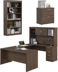 Bestar Logan 66W U-Shaped Desk with Hutch, Lateral File Cabinet, and Bookcase in Antigua