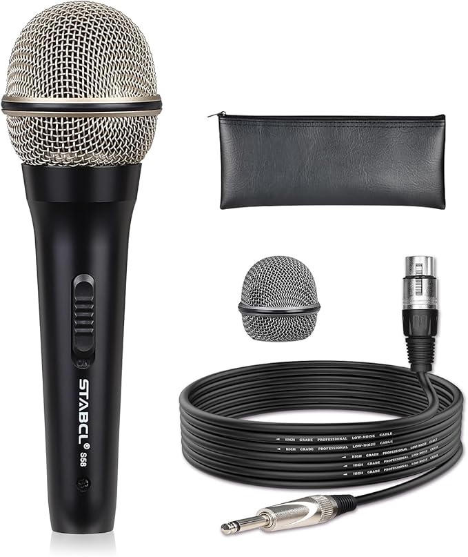 Wired Microphone for Karaoke Singing, Metal Corded Microphone for Speaker Karaoke Machine, Instrument Dynamic Microphone XLR with Cord 13.12ft and ON/Off Switch