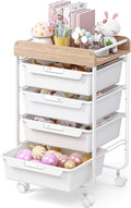 SYKIARIOL Rolling Storage Utility Cart with 4 Drawers,Kids Craft Art Cart,Makeup Organizer and Storage with Wooden Tabletop,White