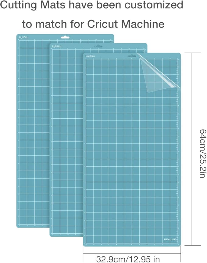 REALIKE LightGrip Cutting Mat Compatible with Cricut Maker 3/Maker 4/Maker/Explore 3/4/Air 2/Air/One(3 Mats,12x24 inch) Blue Light Adhesive Cut Mats for Crafts, Quilting, Sewing and All Arts