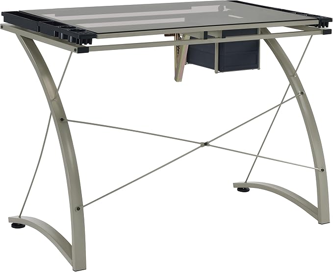 Coaster Home Furnishings - Melo - Metal and Glass - 41-Inch Drafting Table with Adjustable Pitch, Three Drawers, Retractable Pencil Ledge and Storage Compartments - Home Office - Silver - 800986