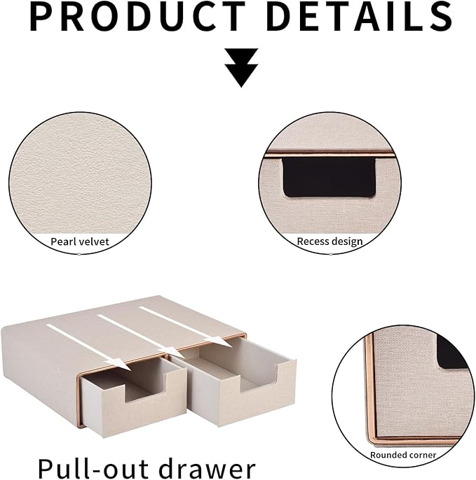 Stackable Desk Drawer Organizer,Dressing table organizer for Jewelry/Cosmetics,Coffee Maker Display holder and Storage Box for Home office,Beige