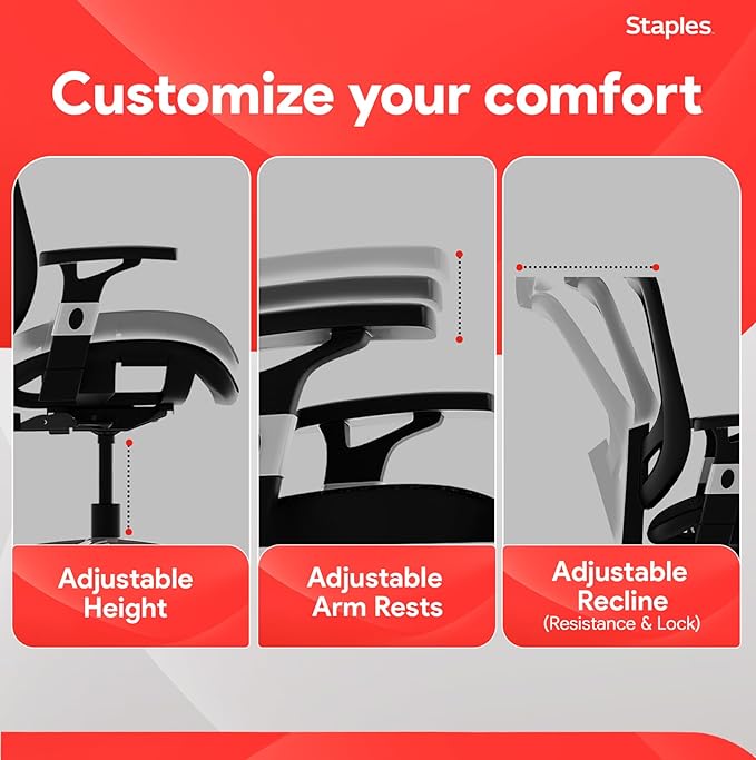STAPLES Hyken Ergonomic Task Chair, Mesh, Ergonomic, Lumbar Support, Swivel, Black