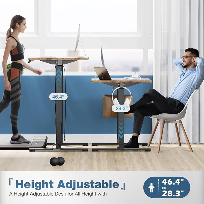 Sweetcrispy Electric Standing Desk Adjustable Height, 40x24 Inch Sit Stand Up Home Office Desks Computer Workstation PC Work Table with 3 Memory Preset Splice Wood Board Metal Frame, Rustic
