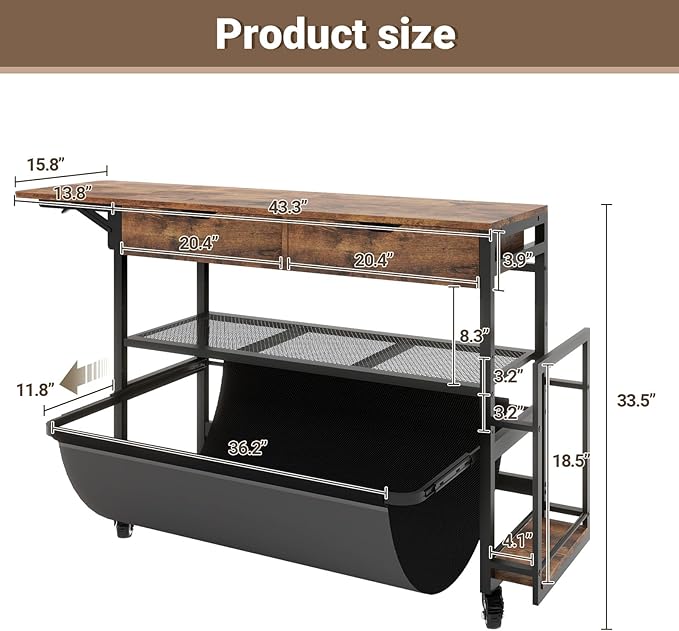 Wide Format Printer Stand with Laptop Station, Plotter Workbench Table with Pull-out Drafting Storage, Roll Paper Holder, Accessory Drawer & Adjustable Shelf for Plotters/Cutting Machines (Retro)