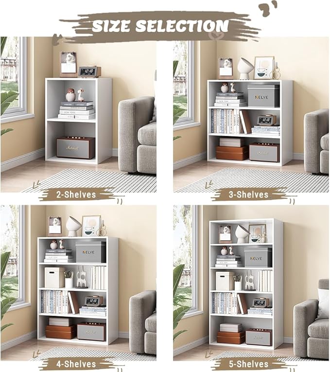NELYE Basic Open Shelf Bookcase - 3-Tier Wooden Cube Storage Shelves Split Bookshelf, White