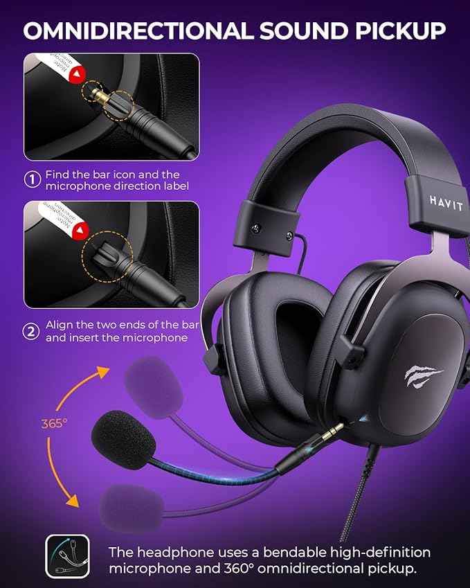 havit H2002d Gaming Headsets for PS4,PC, 53MM Drivers Surround Sound PS5 Headset with Mic Gaming Headphones with Mic Durable Aluminum Frame Valentines Gifts for Men