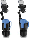 2 Pack Newlest 2 in 1 Phone Mount for Car Cup Holder with Adjustable Base, Phone Holders for Car Cupholder, No Shaking 360° Flexible Neck Phone Mount for All 4-7” Smartphones, Cup Holder for Bottles