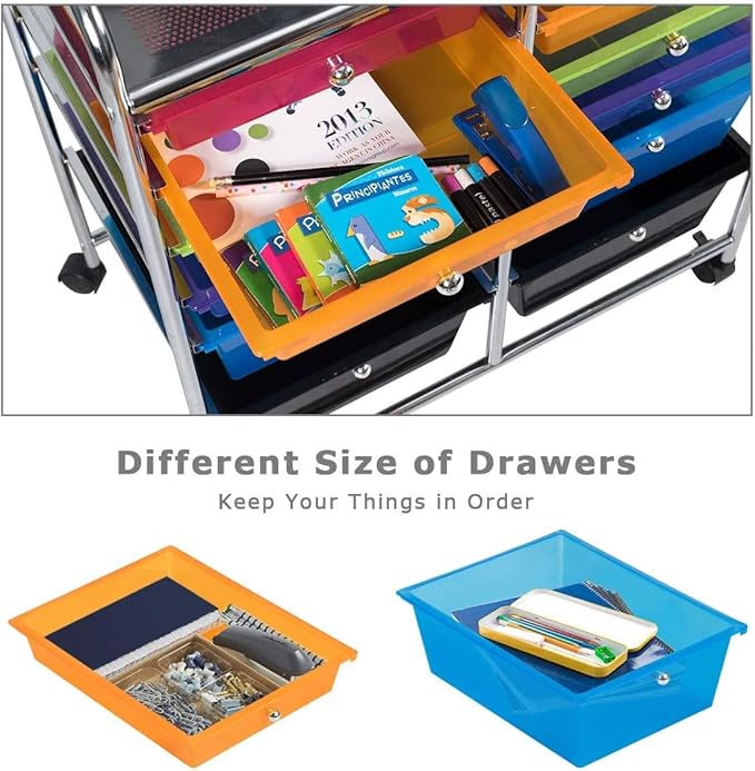 Moccha 12-Drawer Rolling Storage Cart - Under Desk Storage Drawers with wheels for Craft Art Supply Paper Salon, Scrapbook Paper Tools, Mobile Utility Cart for Classroom, Colorful