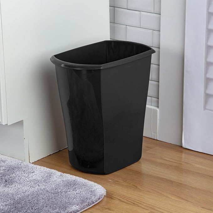 Sterilite 3 Gallon Rectangular Wastebasket, Small Plastic Trash Can for The Bathroom, Bedroom, Dorm Room or Home Office, Black, 6-Pack
