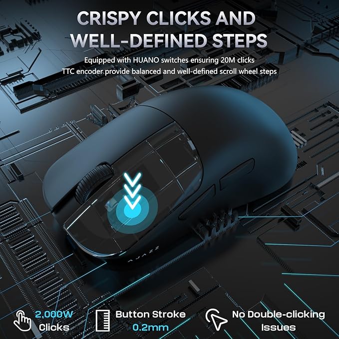 Ajazz AJ099 Superlight Wireless Gaming Mouse, Ergonomic 54g Ultra Lightweight 2.4Ghz/Wired Computer Mouse, PAW3311 12000 DPI Optical Sensor, 200Hrs Battery Programmable Buttons for Win/MAC PC Gamers