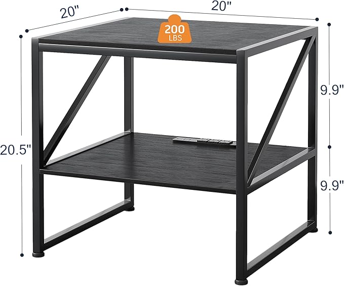 2-Tier Large Priner Stand with Charging Station, 20"×20" Under Desk Printer Table with Power Outlets and USB Ports for Home Office, Heavy Duty Storage Rack for Scanner Fax Machine Heat Press, Black
