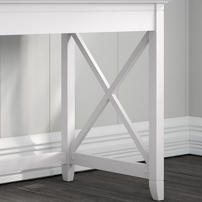Bush Home Key West 48W Writing Desk with Mid Back Tufted Office Chair in Pure White Oak
