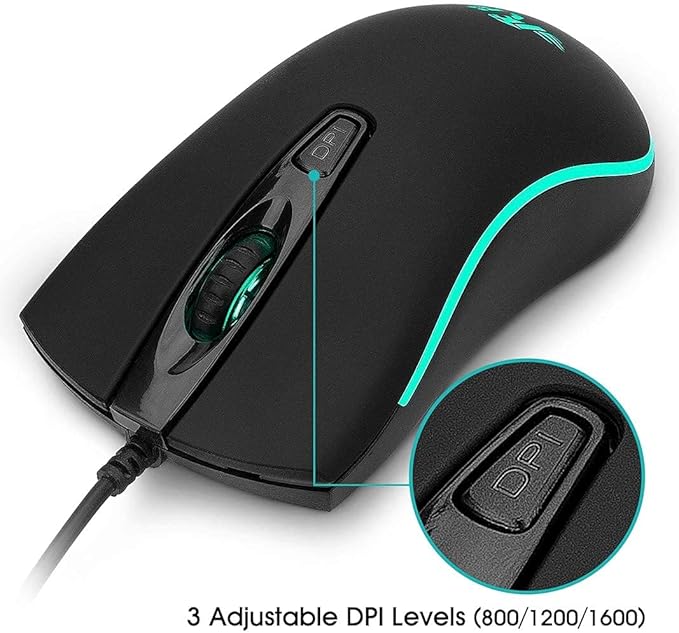 Rii RM105 Wired Mouse,Computer Mouse with Colorful RGB Backlight,Comfortable Grip Ergonomic Optical,USB Wired Mice Support Windows PC, Laptop,Desktop,Notebook,Chromebook