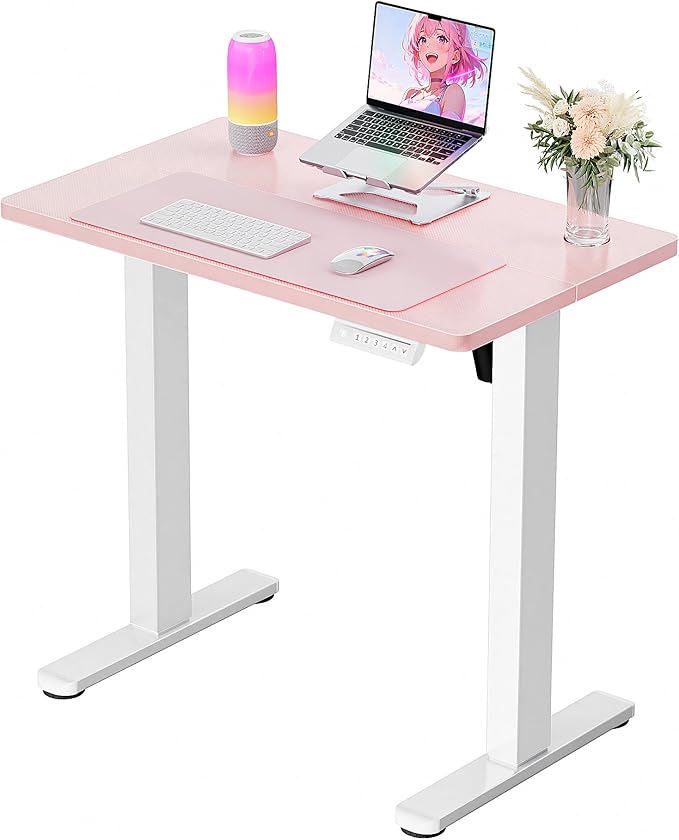 ErGear Height Adjustable Electric Standing Desk, 31 x 19 Inches Sit Stand up Desk, Memory Computer Home Office Desk, Pink