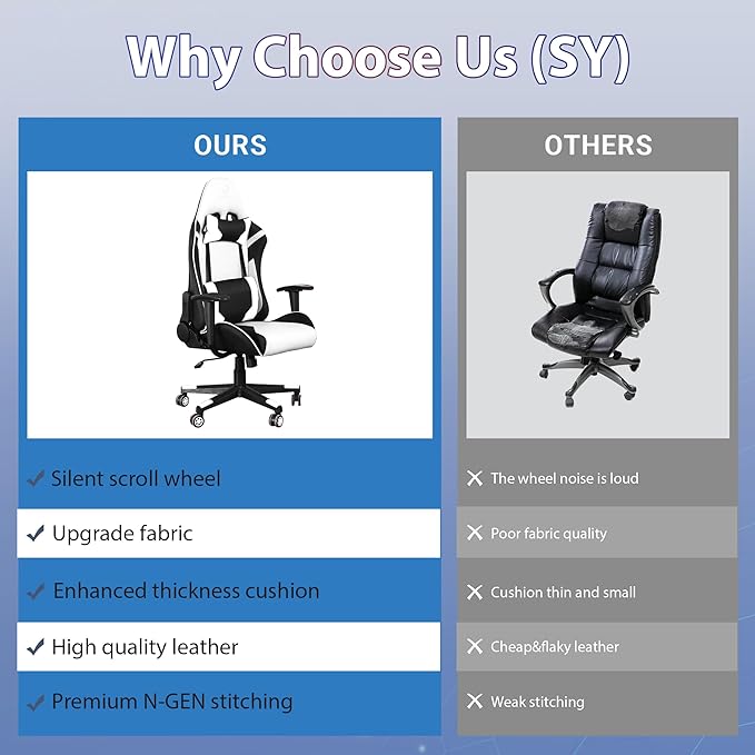 Gaming Chair,Video Game Chair with Massage Lumbar Support, Ergonomic Computer Chair Height Adjustable with Swivel Seat and Headrest