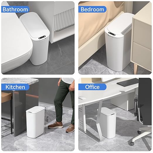 FRESHLIX Automatic Motion Sensor Bathroom Trash Can with Lid, 5 Gallon Touchless Trash Bin,Smart Electric Narrow Waterproof Garbage Bin for Toilet, Office, Bedroom, Living Room, Dorm (White