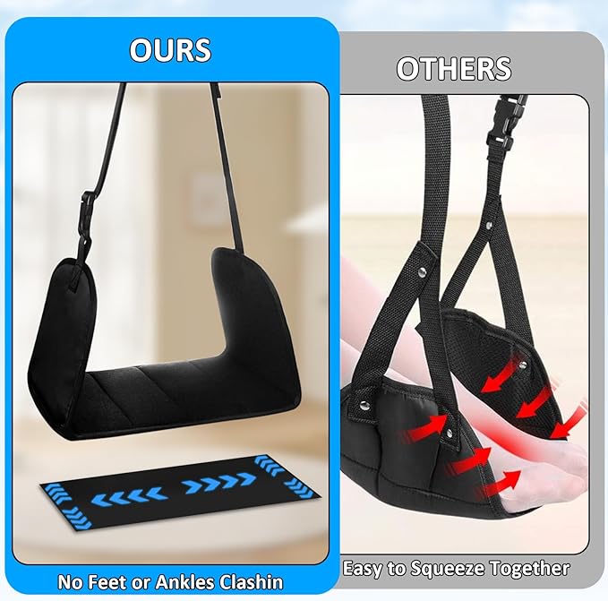 Foot Rest Airplane, Airplane Foot Hammock with Wider Support, Memory Foam Plane Footrest for Feet Leg Rest Hammock Comfortable Foot Sling for Long Flight Travel Essentials Plane Trip, Black