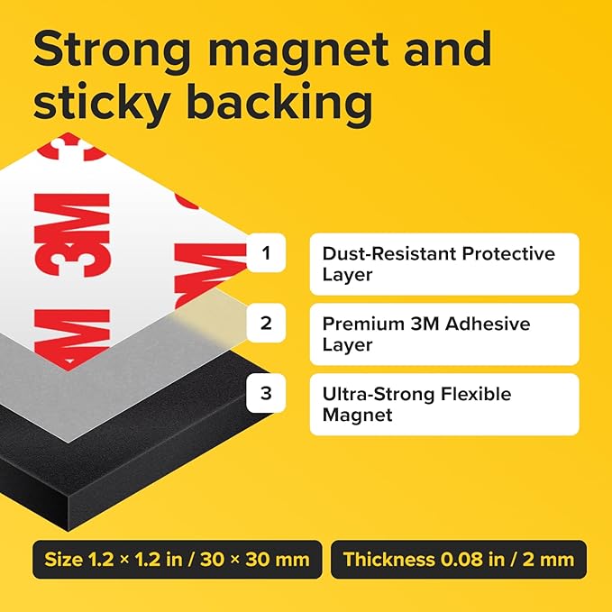 Hyper-Sticky Magnets with Adhesive Backing - 90pcs 1.2x0.08 Strong Magnetic Squares for Whiteboard Fridge - Easy-to-Cut Stickers for Planning and Organization - Teacher Must Have - Teacher Supplies