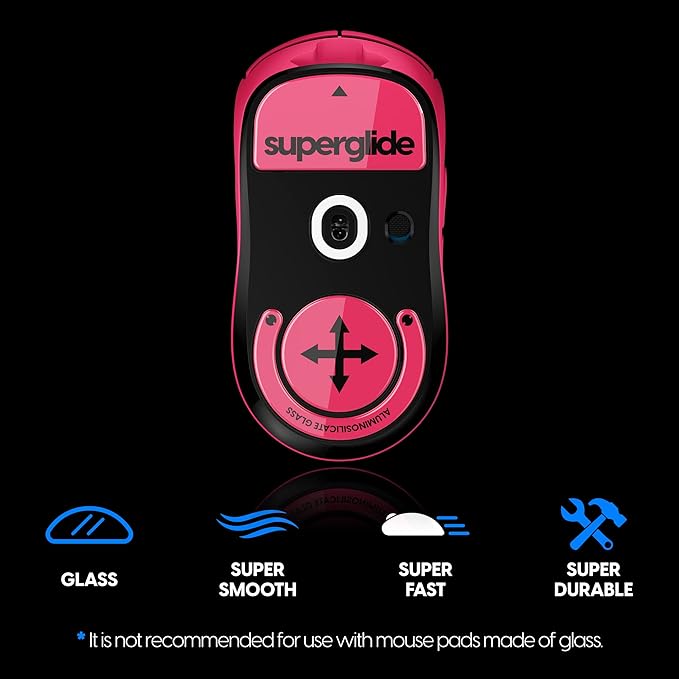 Superglide Glass Mouse Skates for Logitech G Pro X Superlight - Polished Edge, Ultra Smooth Glide, Compatible with Glass Mousepads, Durable Gaming Feet (Type-S, Magenta)