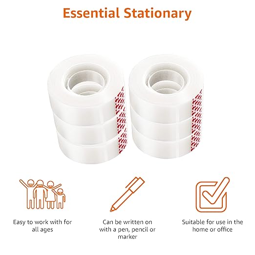 Amazon Basics Matte Finish Tape, 6 Pack, 3/4" Width x 1000" (27.8 yds) Length, Translucent