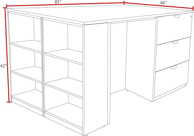 Regency Legacy Stand Up Desk/ 3 Lateral File Quad with Bookcase End- Cherry