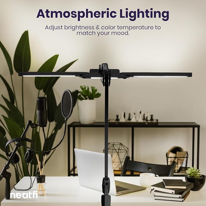 Neatfi LED Desk Lamp | 3,000 Lumens | Dimmable 30W Desk Light | 360 SMD LEDs | CRI 95 | Adjustable Color Temperature | Task Lamp for Home, Office, or Workbench (Black, 41-Inch, CCT with Clamp)