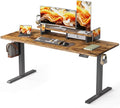 WALKINGDESK 63x24 Inches Electric Standing Desk with Drawer and Monitor Stand, Height Adjustable Sit to Stand up Desk for Home Office, Ergonomic Computer Table with Phone Holder, 3 Hooks, Rustic Brown