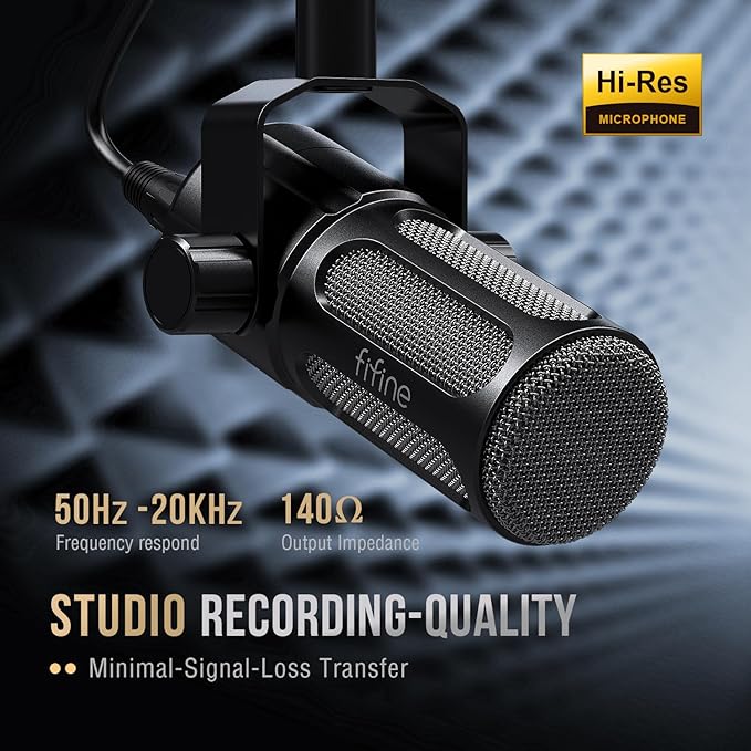 FIFINE XLR Dynamic Microphone, Studio Vocal Mic for Recording, All Metal XLR Podcast Microphone with Mid-Boost, Low-Cut Filter for Voice-Over, Compatible with Mixer/Audio Interface-AmpliTank TANK1