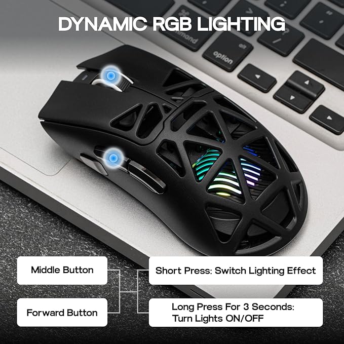 MechLands Aula SC620 Gaming Mouse, 2.4G/USB-C/BT Wireless Mouse with 400mAh Battery, Adjustable 12,000 DPI & 1000 Polling Rate, PAW3311 Sensor, RGB Lighting, Programmable Buttons, for Win/Mac (Black)